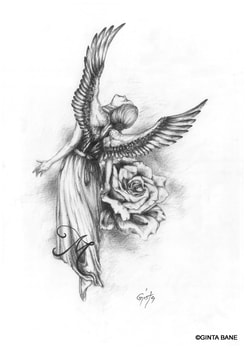 ANGEL. ROSE. M., tattoo design, Ginta Bane