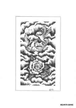 ROSE. BIRDS. STARS., tattoo design, Ginta Bane